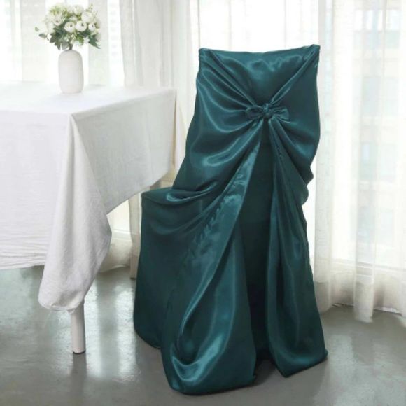 Peacock Teal Universal Satin 300 Chair Cover - Picture 2 of 3